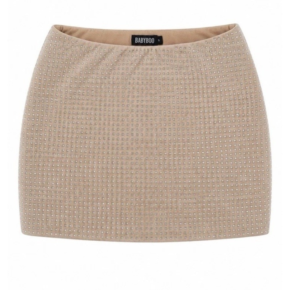 Babyboo Tani Mini Skirt Nude Small Rhinestone Bodycon Party Club NWT